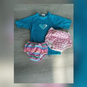 Baby Swim Roxy Shirts And Swim Pants.Size 12 Months - 3T